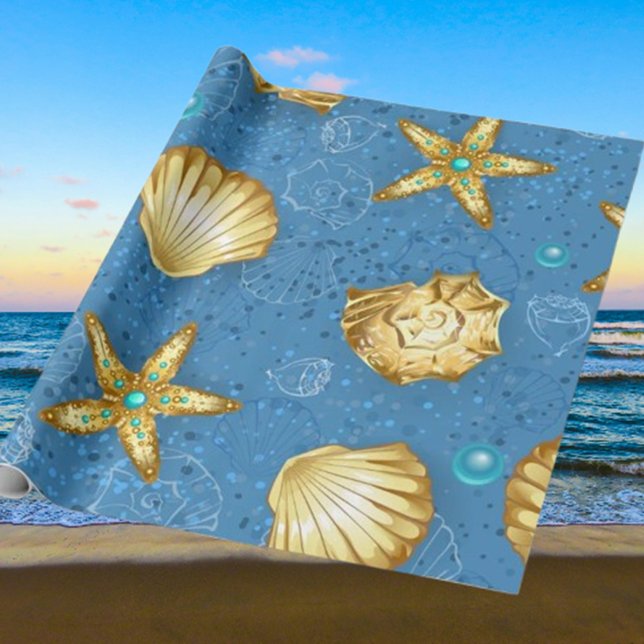 Papier Cadeau Coquillages d'or (Stunning Coastal Craft Supplies)