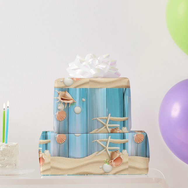 Papier Cadeau Coquillages Sur Sable (Créateur téléchargé)