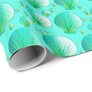 Papier Cadeau Coquillages verts de Seafoam sur l'aqua