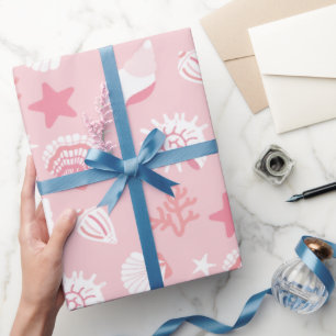 Papier Cadeau Coquilles de mer roses pastel et motif sans coutur