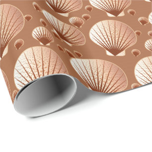 Papier Cadeau Coquilles en chocolat et beige sur fond brun cacao