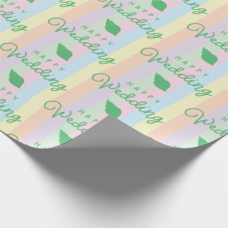 Papier Cadeau Coquilles vertes Texte de mariage heureux Rayé de 