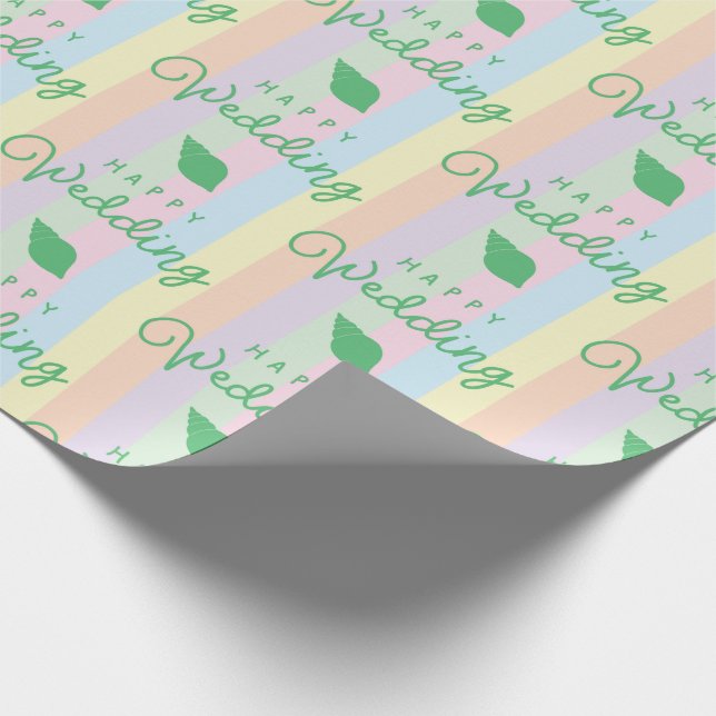 Papier Cadeau Coquilles vertes Texte de mariage heureux Rayé de  (Coin)