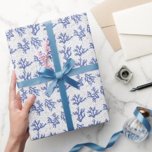 Papier Cadeau Corail bleu et blanc motif
