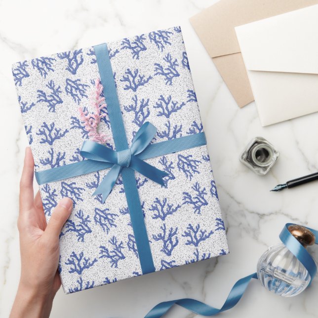 Papier Cadeau Corail bleu et blanc motif (Cadeaux)