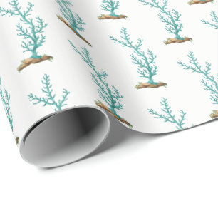 Papier Cadeau Corail marin Stylisé vintage #4 Aqua