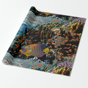 Papier Cadeau Corail Reef avec feu Corail et poissons exotiques