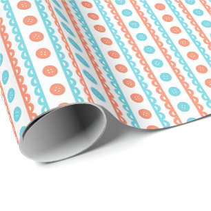 Papier Cadeau Corail Turquoise Prépa Rayé Atelier de Couture et