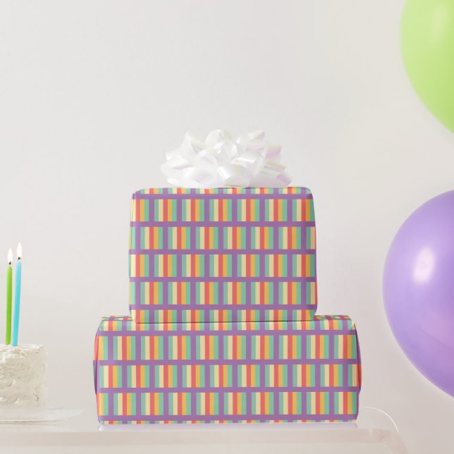 Papier Cadeau Corail Turquoise Yellow Purple Stripes (Cadeaux de fête)