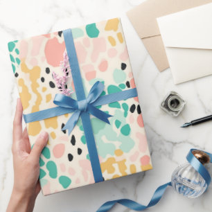 Papier Cadeau Coral Green Pastel Leopard Spots