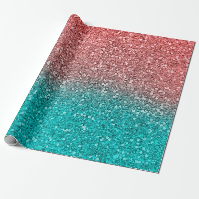 Papier Cadeau Coral Melon Orange Turquoise Aqua Green Parties sc (Déroulé)