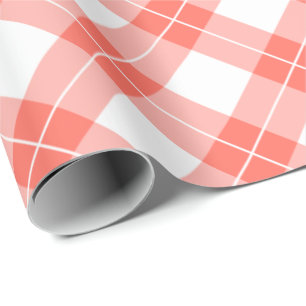 Papier Cadeau Coral Orange et blanc Diagonal Plaid Motif