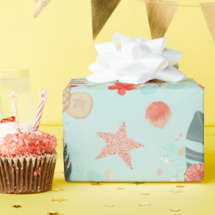 Papier Cadeau Coral Red et Mint Beach Motif