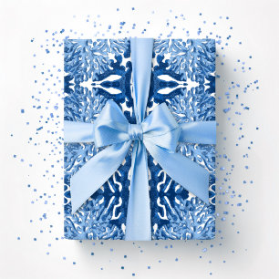 Papier Cadeau Coral Rococo en bleu indigo