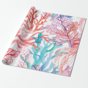 Papier Cadeau Coraux aquarelles. Motif sans couture avec sous
