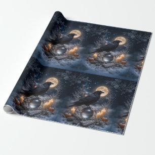 Papier Cadeau Corbeau et bougies de cristal Hiver Mystique Magiq