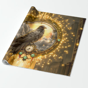 Papier Cadeau Corbeau Gardien du Temps – Horlogerie Gothique 