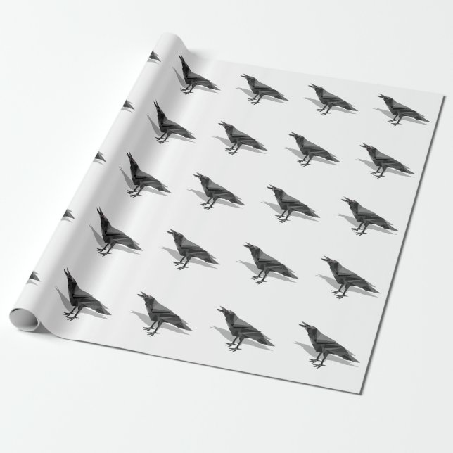 Papier Cadeau Corbeau géométrique Cubiste noir et blanc Triangle (Déroulé)