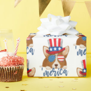 Papier Cadeau Corgi American Casquette Patriotic Stars and Strip