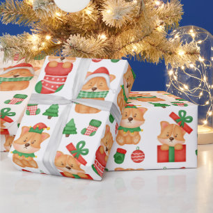 Papier Cadeau Corgi Chien Chien mignon Festif Elf Père Noël Noël