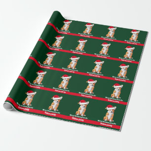 Papier Cadeau Corgi de Noël à Santa Hat Mignonne Vert personnali
