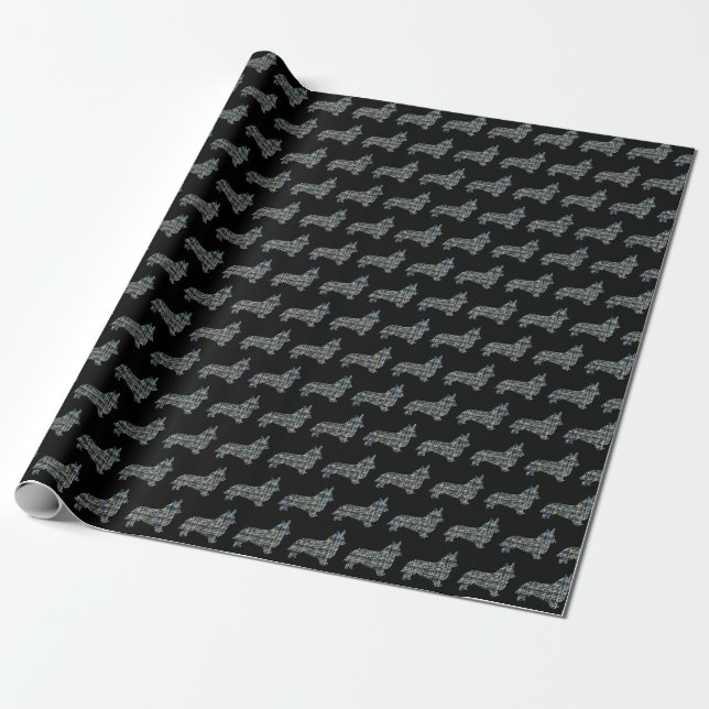 Papier Cadeau Corgi Welsh ligne Y&B noir (Déroulé)