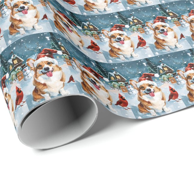 Papier Cadeau Corgi Winter Wonderland Christmas Joy (Coin rond)