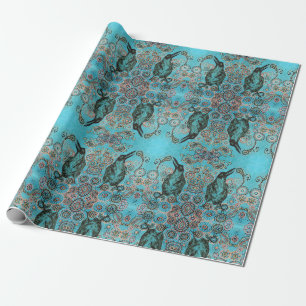 Papier Cadeau corneille noire sur le papier d'emballage bleu