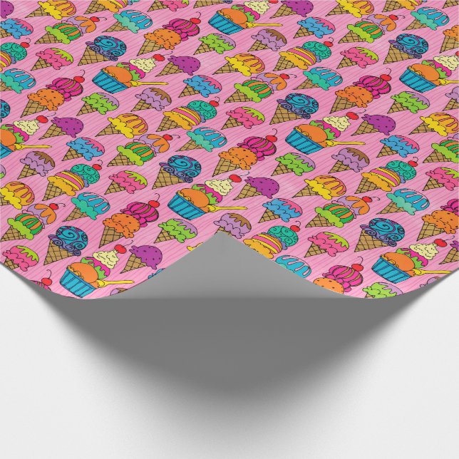 Papier Cadeau Cornets de crème glacée sur le rose (Coin)
