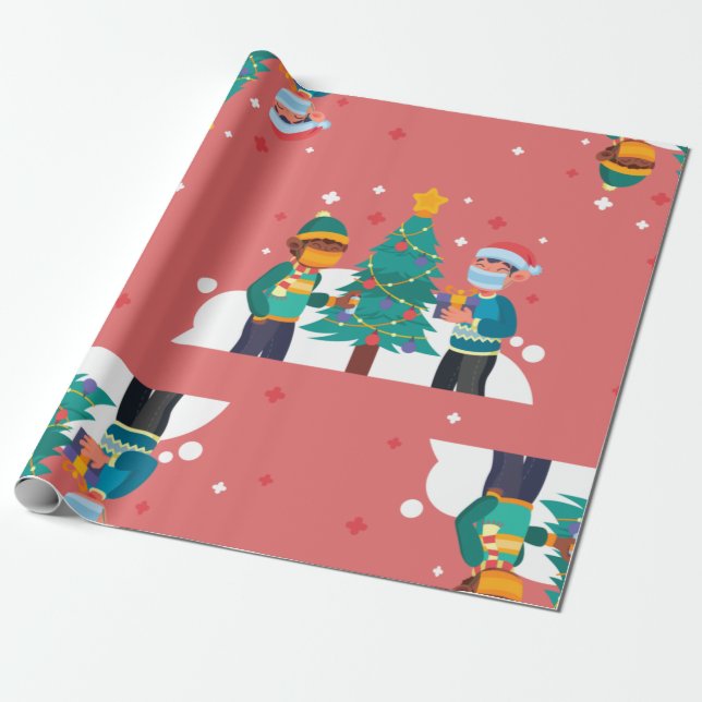 Papier Cadeau coronavirus arbre de noël (Déroulé)