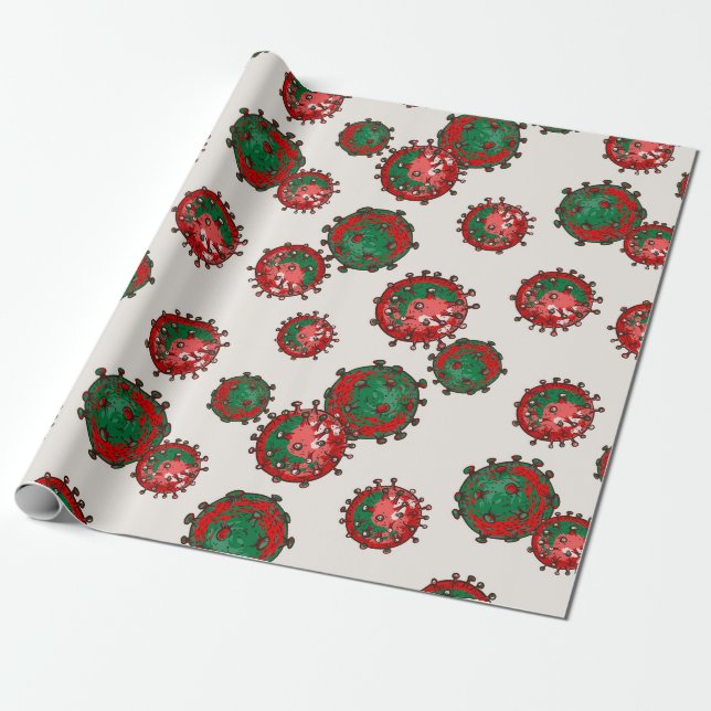 Papier Cadeau Coronavirus rouge et vert | Noël du virus (Déroulé)