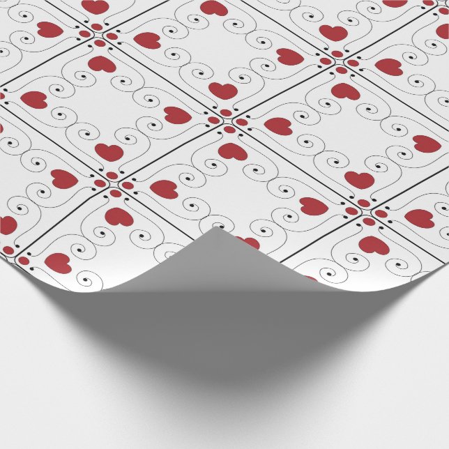 Papier Cadeau CORRESPONDANCES : Valentine Red Heart Wrapper Pape (Coin)