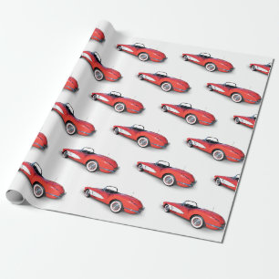 Papier Cadeau Corvette convertible rouge rétro