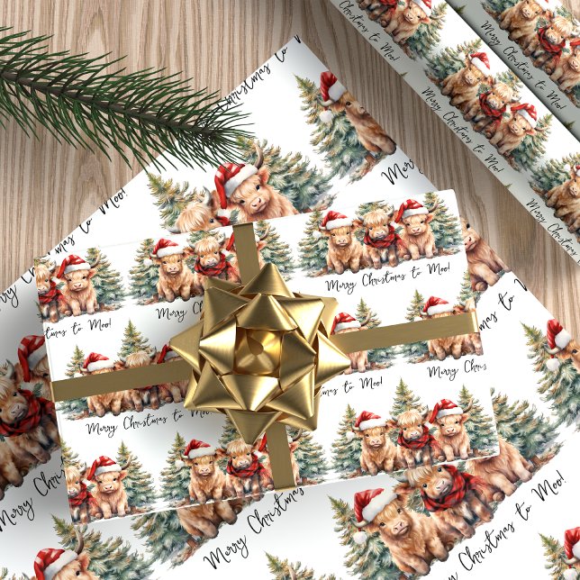 Papier Cadeau Cosy Highland Vache ferme animal Joyeux Noël (Créateur téléchargé)