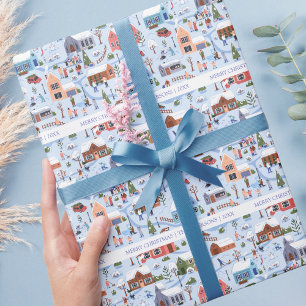 Papier Cadeau Cosy Hygge Christmas Winter Village Nom de famille