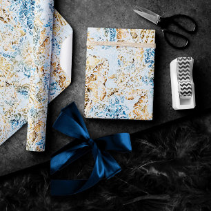 Papier Cadeau Côté Chic   Moderne bleu et or sous la mer
