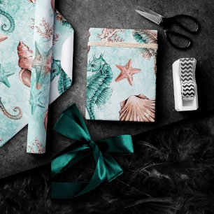 Papier Cadeau Côté Chic   Motif Pastel de Récif de Corail et de 