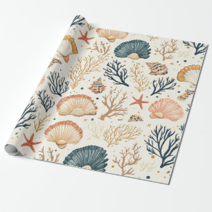 Papier Cadeau Côtière rustique - Coquillages, Starfish, Reef (24