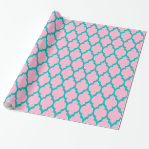 Papier Cadeau Coton Bonbon rose, Turquoise XL Quatrefoil marocai
