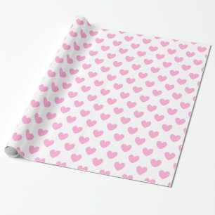 Papier Cadeau Coton Candy Pink coeurs sur blanc