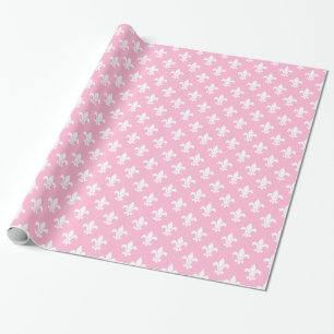 Papier Cadeau Coton Candy Rose Blanc Fleur de Lis Motif