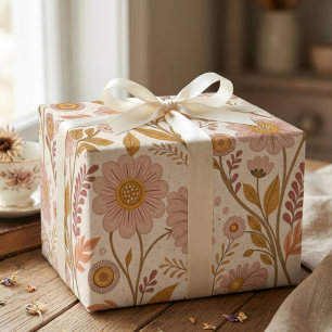 Papier Cadeau Cottagecore Fête d'anniversaire de fleurs sauvages