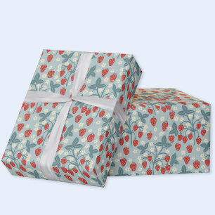 Papier Cadeau Cottagecore Floral Botanique Vintage de Fraisier