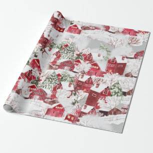 PAPIER CADEAU COTTAGES EN NOËL VINTAGE DE NEIGE