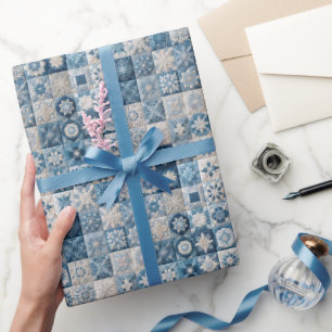 Papier Cadeau Couche de flocons de neige bleu et blanc