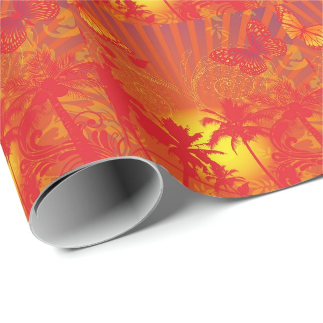 Papier Cadeau Coucher de soleil des palmiers du désert (Coin rond)