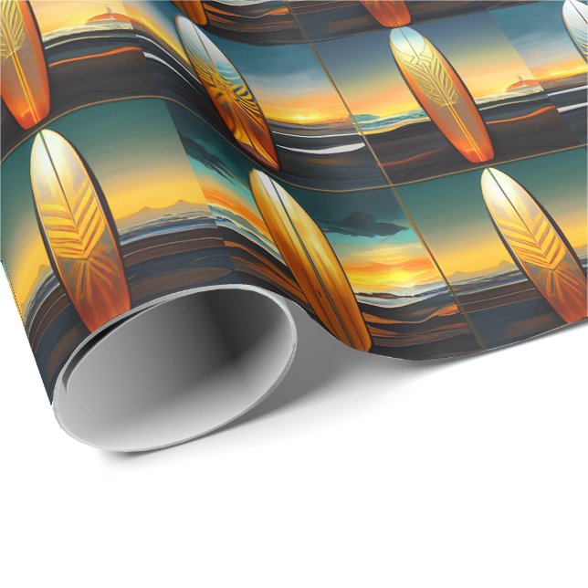 Papier Cadeau Coucher de soleil tropical de surf (Coin rond)