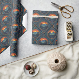 Papier Cadeau Coucher de soleil vintage Mandala Carrelage géomét
