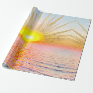 Papier Cadeau Coucher d'or Soleil Mandala Aquarelle Mer