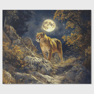 Papier Cadeau Cougar in the Moonlight Wildlife Art